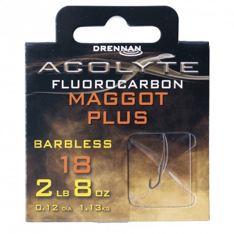 Drennan Acolyte Hooks to Fluorocarbon - Barbless Maggot Plus