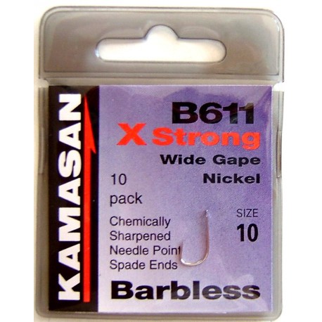 Kamasan B611 Barbless X Strong Wide Gape Nickel Hooks - All Sizes