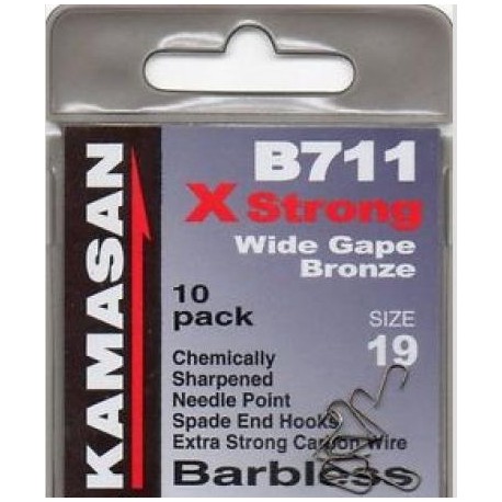 KAMASAN B711 X STRONG WIDE GAPE BRONZE BARBED OR BARBLESS SPADE END HOOKS