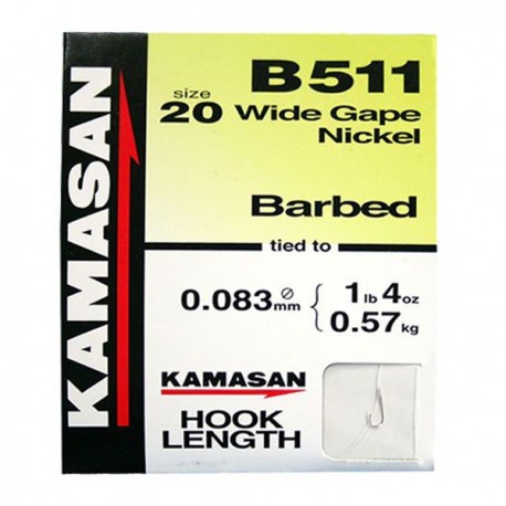 Kamasan B511 Barbed Wide Gape Nickel Hooks To Nylon - All Sizes