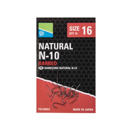 Preston Innovations Natural N-10 Spade End Barbed Hooks