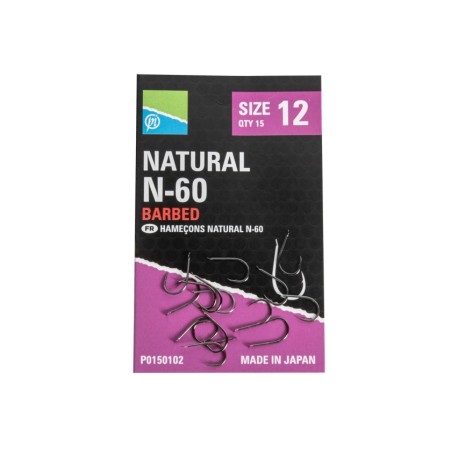 Preston Innovations Natural N-60 Spade End Barbed Hooks