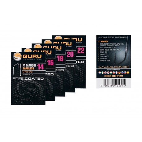 Guru F1 Maggot Spade End Barbless Hooks